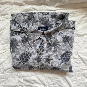 Harbor Bay 2XL Neutral gray tropical hawaiian shirt resort wear cotton vacay